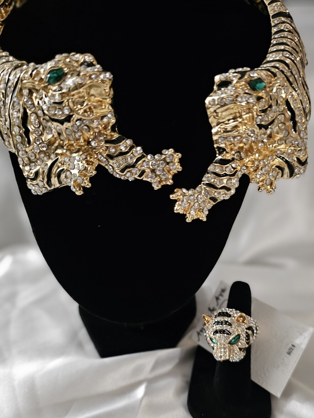 NWT Tiger Statement Jewelry Set Natasha Necklace & Bracelet Anna & Ava Ring Sz 8 - Picture 4 of 16